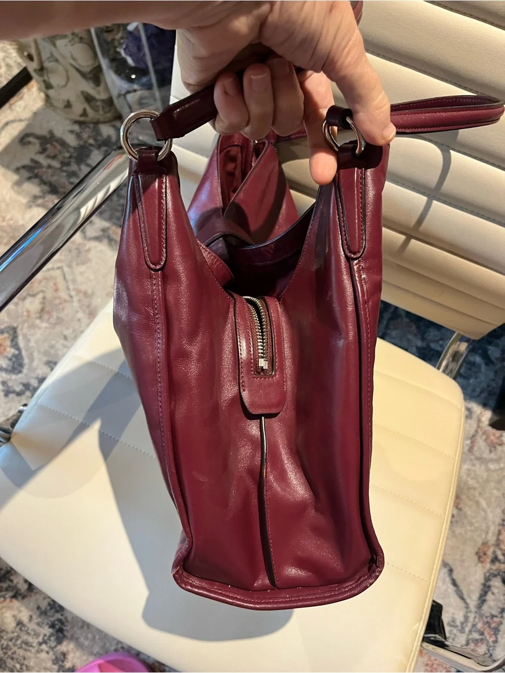 Coach Burgundy Leather Shoulder Bag with Silver Turn-Lock - Picture 7 of 10